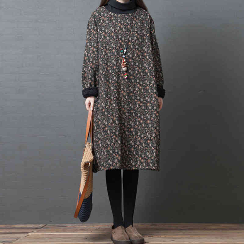 Johnature Winter Simple Comfortable Floral Print Korean Loose Plush Dress Casual Retro Long Sleeve Women Cotton Dresses 210521, Black
Johnature Winter Simple Comfortable Floral Print Korean Loose Plush Dress Casual Retro Long Sleeve Women Cotton Dresses 210521, Black