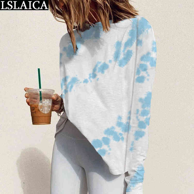 Long Sleeve Top Roun Neck Tie Dye Bulk Items Wholesale Lots Sweatshirts Vintage Knitted Autumn Winter Bottoming Fashion Shirts 210520