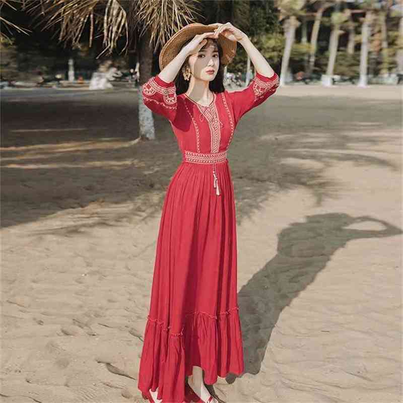 Summer Long Women Dress Elegant Embroidery Sleeve Bandage Ankle-Length O-neck Female Vestidos Vintage Red 210603, Blue
Summer Long Women Dress Elegant Embroidery Sleeve Bandage Ankle-Length O-neck Female Vestidos Vintage Red 210603, Blue