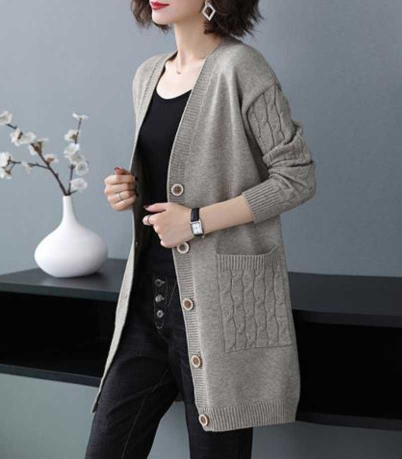 Autumn Knitted Cardigan Women Sweater V Neck Solid Vintage Loose Knitwear Ladies Tops Single Breasted Casual Clothes H1413 211011Z