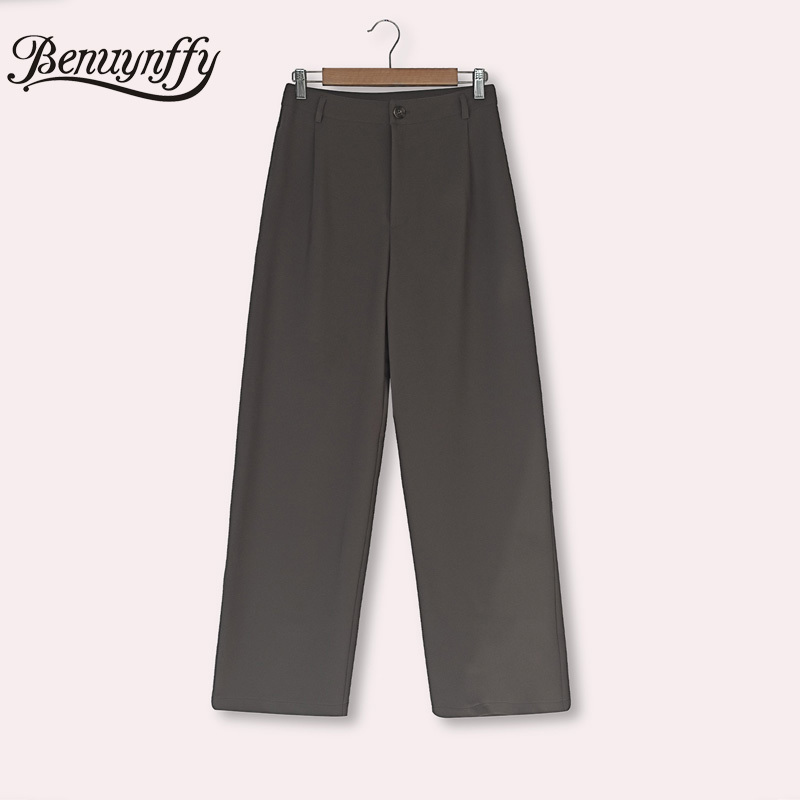 Zipper Fly Button Front Thick Suit Pants Women Autumn Winter High Waisted Solid Casual Office Lady Straight 210510