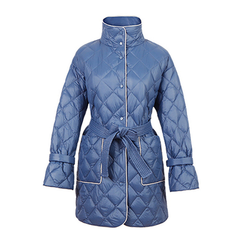 Long Women's Argyle Padded Parka Jacket With Belt | Winter B4