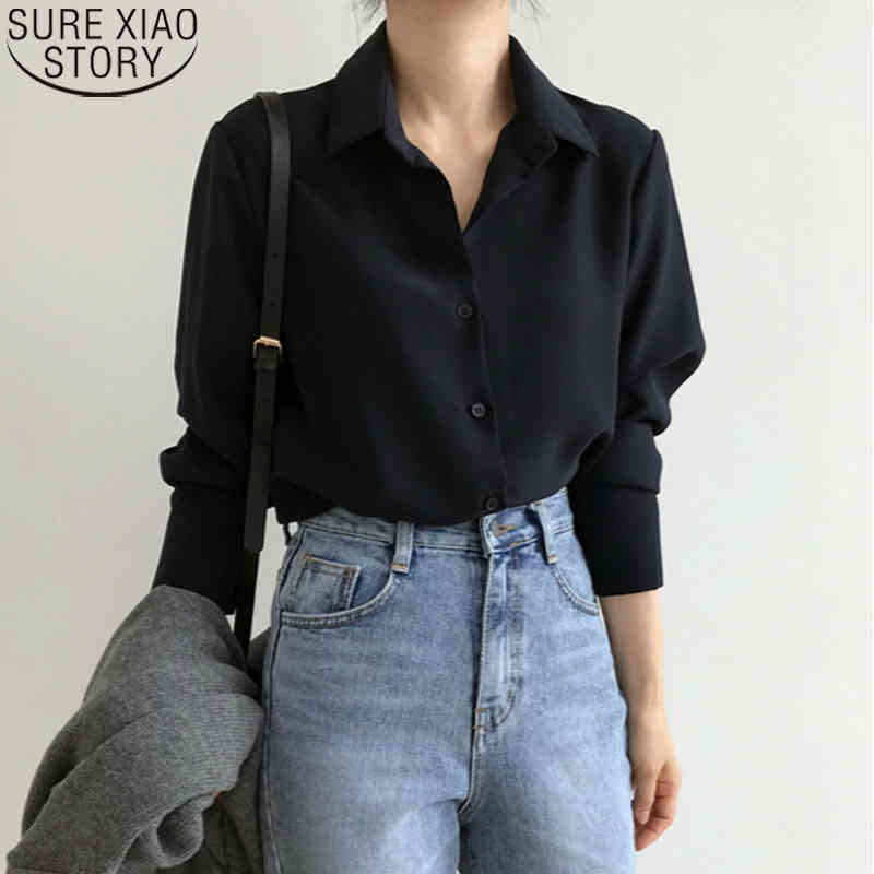 Office Lady Shirt and Blouse Korean Loose Chiffon s Plus Size Women Clothing Long Sleeve OL Style Blusas 6830 210506