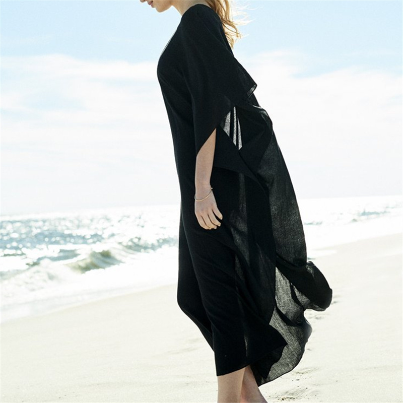 Beach Cover up Sexy V-neck Chiffon Swimwear Ladies Kaftan Tunic Robe De Plage Bathing Suit Coverups Saida de Praia #Q272 210420