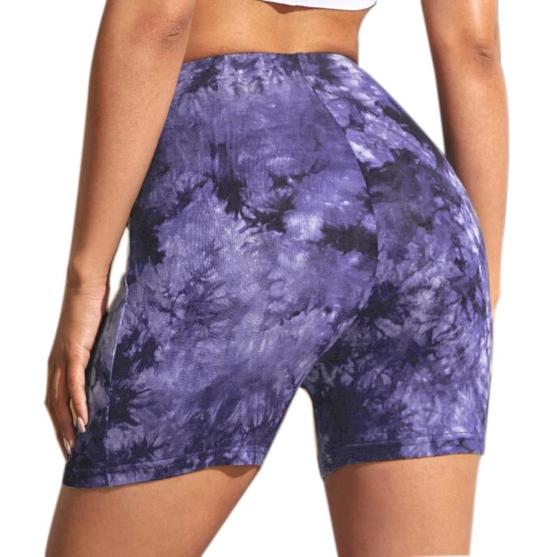 Female Shorts, Tie-Dye Print High Waist Sport Pants Yoga For Women, Blue/Gray/Green/Pink/Purple Women's Shorts