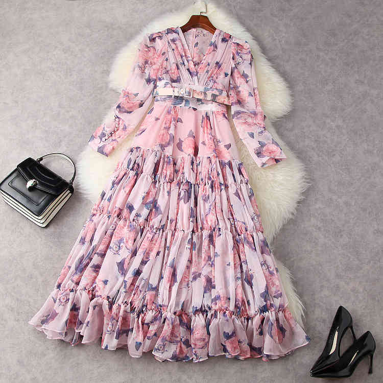 Casual Dresses European and American women' clothing spring Long-sleeved v-neck Floral print belt Fashion pleated dress U2V5, Pink
Casual Dresses European and American women' clothing spring Long-sleeved v-neck Floral print belt Fashion pleated dress U2V5, Pink