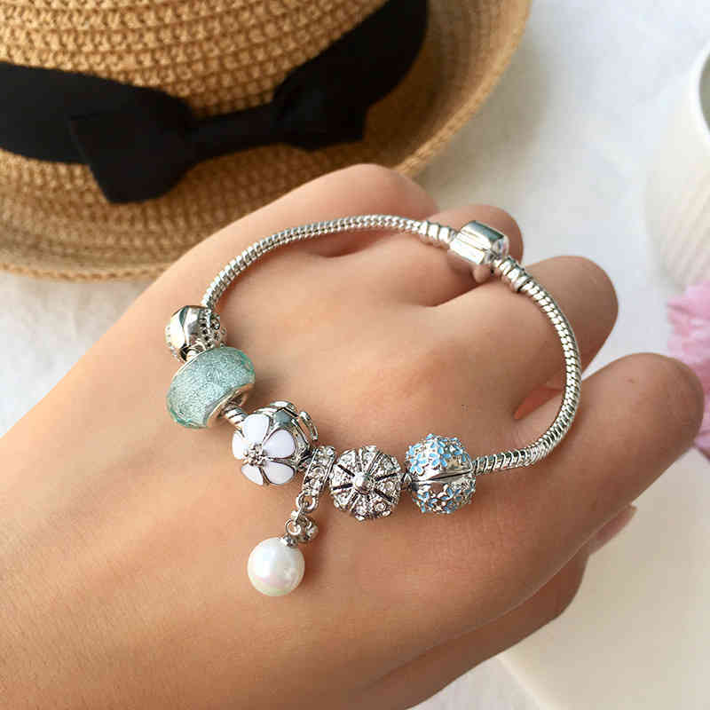 Charm Bracelets 56 Fashion Accessories Crystal Ocean Heart Pearl Soft Snake Bone Multi Beaded Bracelet