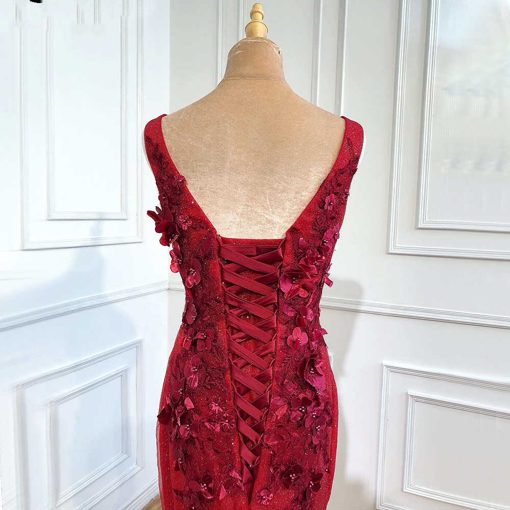 Wine Red Sexy Wedding Dress Custom Made Sleeveless 3D Flowers Mermaid Lace Applique Pearls Bride Bridal Gown