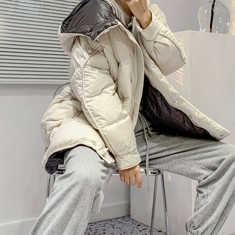 Fitaylor Winter Women 90% White Duck Down Coat Jacket Loose Medium Female Parka Oversize Snow Outwear 211018