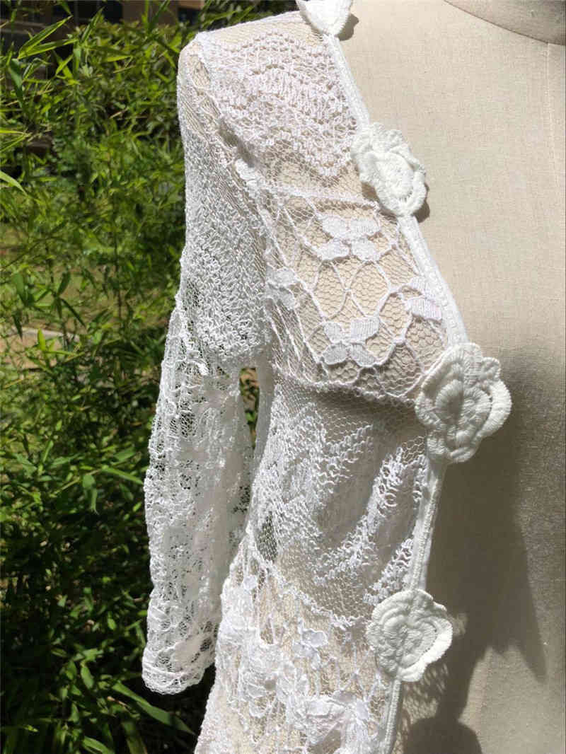 Long Lace Beach Cover up Robe de Plage Swimsuit Saida Praia longa Women Bathing suit cover Tunics for #Q532 210420