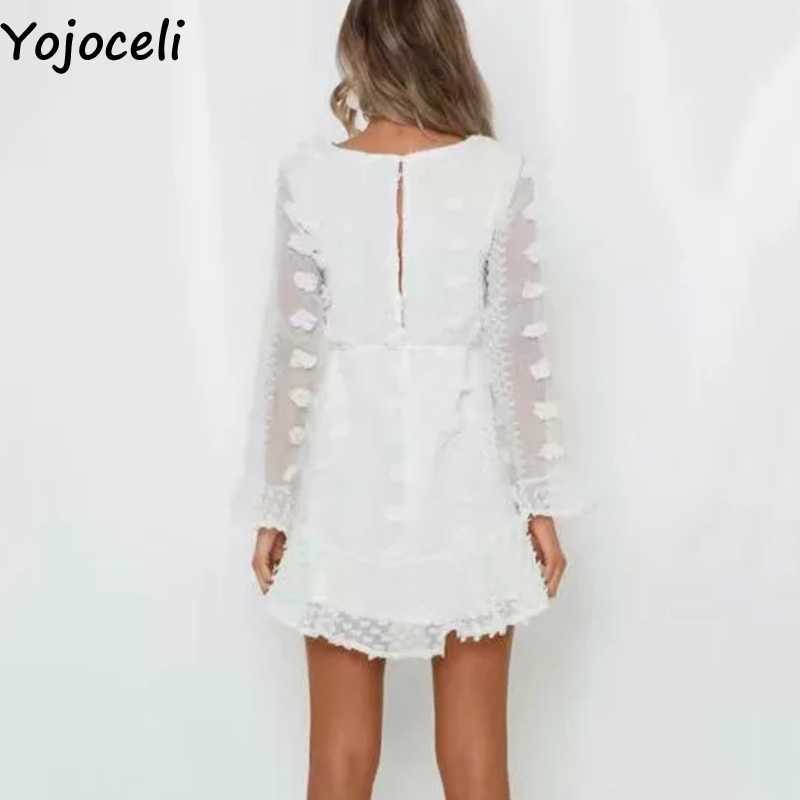 Yojoceli Elegant white lace autumn dres Casual party short daily female vestidos Sexy loose ruffle es 210609