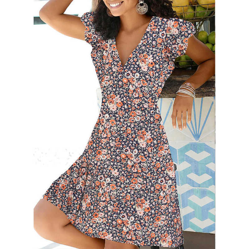 Spring Summer Vintage Party Dress V Neck Elegant Sexy Boho Beach Female Floral Print es For Women Clothes 210623