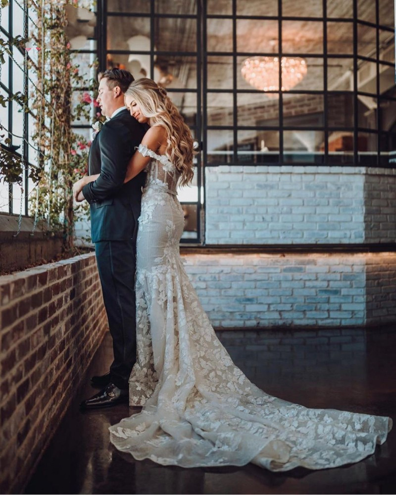Beach Mermaid Wedding Dresses 2021 Lace Floral Applique Off the Shoulder trumpet country Bridal Gowns Robe De Soirée De Mariage