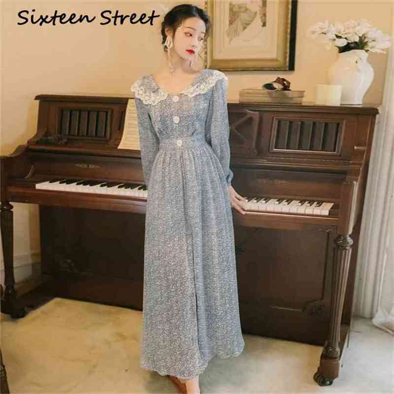 Summer Women Long Dress Floral Print Chiffon and Lace Maxi Vintage Sleeve Party Elegant Blue 210603
Summer Women Long Dress Floral Print Chiffon and Lace Maxi Vintage Sleeve Party Elegant Blue 210603