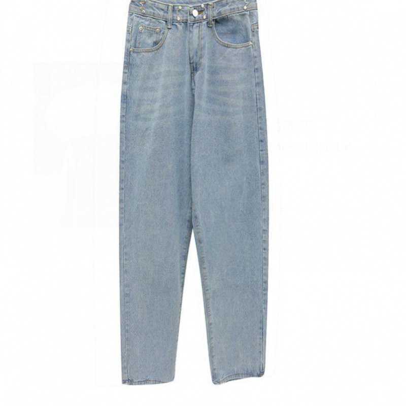 Korean Fashion Straight Jeans Women Autumn/summer Loose Adjustable High-waisted Broad-legged Drag Long Pants Baggy 210708