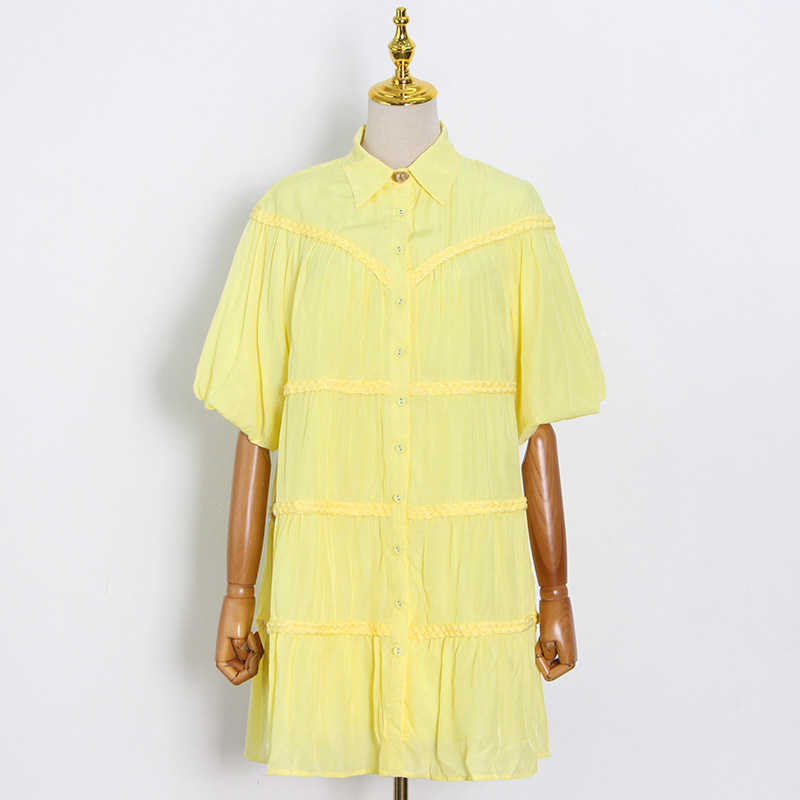 DEAT Women Dress Lapel Three Quarter Sleeve Arrivals Lady Temperament Fashion Spring Summer 11D1823 210709