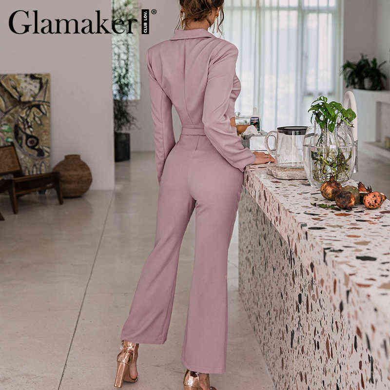 Glamaker Pink purple 2 piece suit sets Women sexy short blazer and flared pants Office lady set autumn female outfits 211105