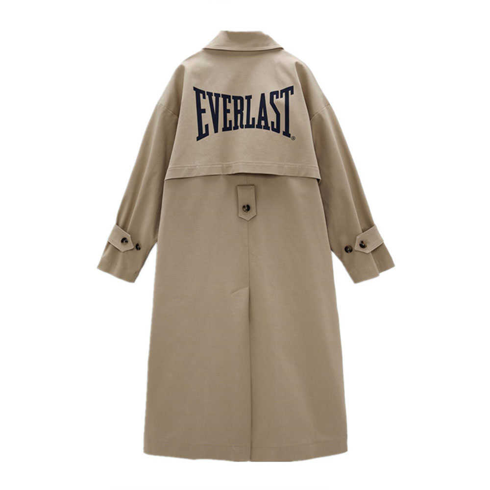 Spring and Autumn women's lapel button pattern mid-length windbreaker coat 210820