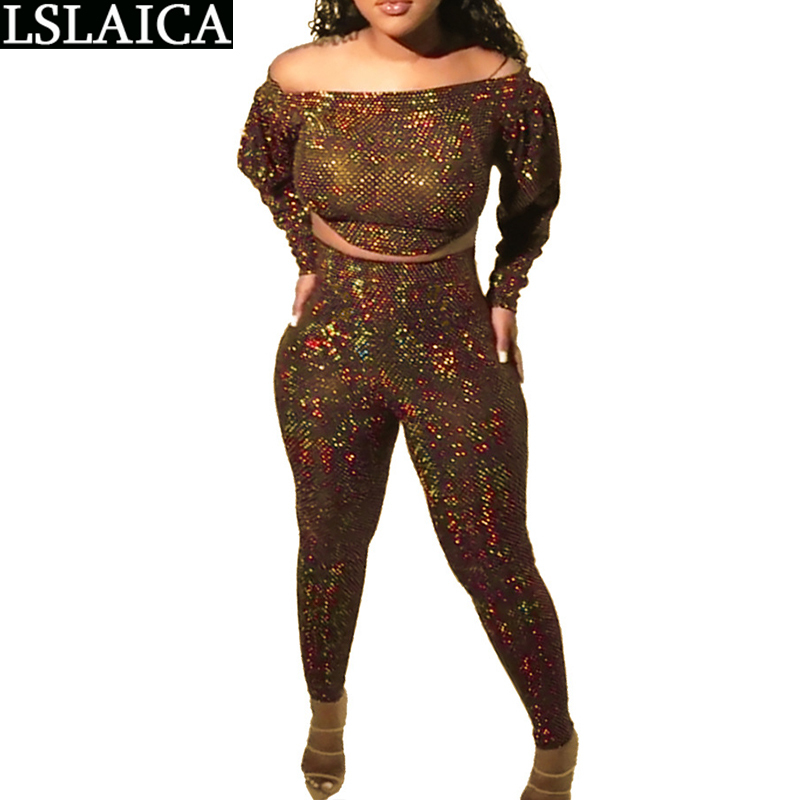 Women Clothes Fashion Skinny Sexy Clubwear Outfits One Shoulder Short Long Sleeved Top Casual Trousers Two Piece Female 210515