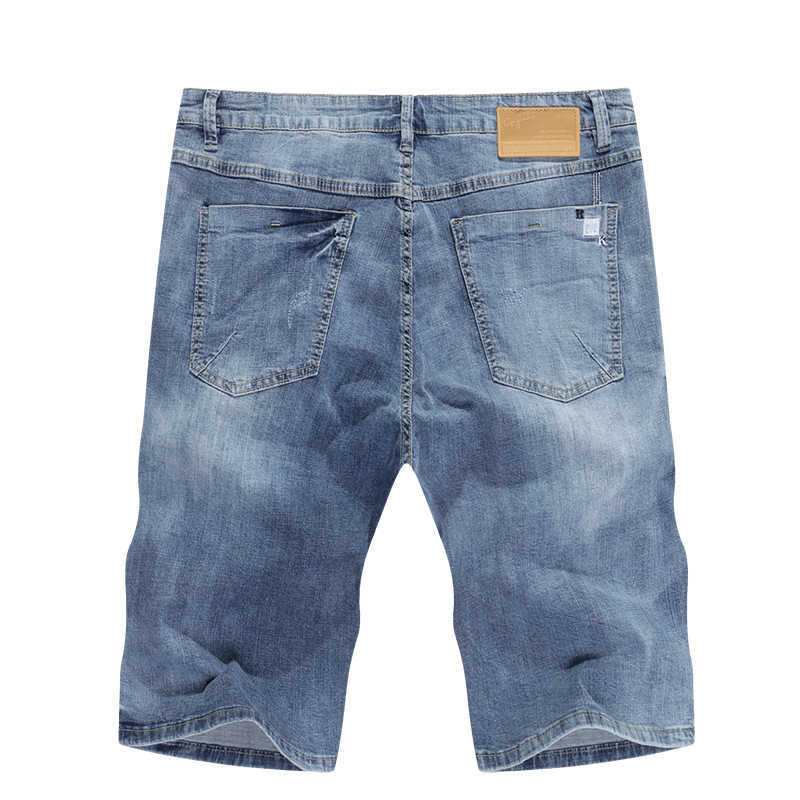 KSTUN Mens Light Blue Jeans Shorts Slim Fit Jeans Men Stretch Summer Denim Short Pants Fashion Leisure Male Jeans Quality Brand X0621