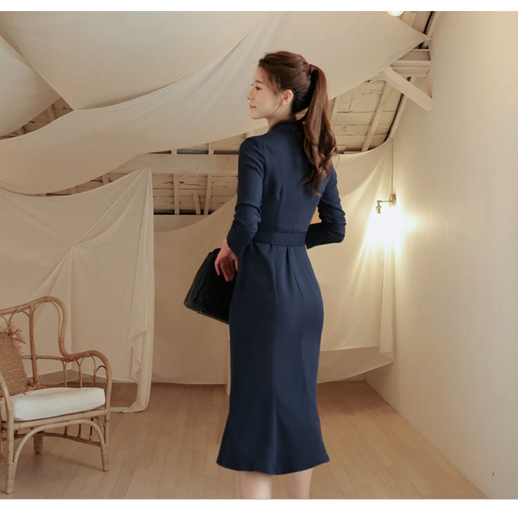 High quality Autumn Business Women Office OL Formal Long Sleeve double-breasted Bodycon Slim Work Dress 210519