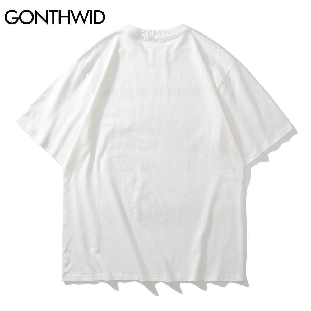 GONTHWID Streetwear Distressed T-Shirts Hip Hop Skeleton Skull Short Sleeve Tshirts Punk Rock Gothic Tees Shirts Harajuku Tops 210629