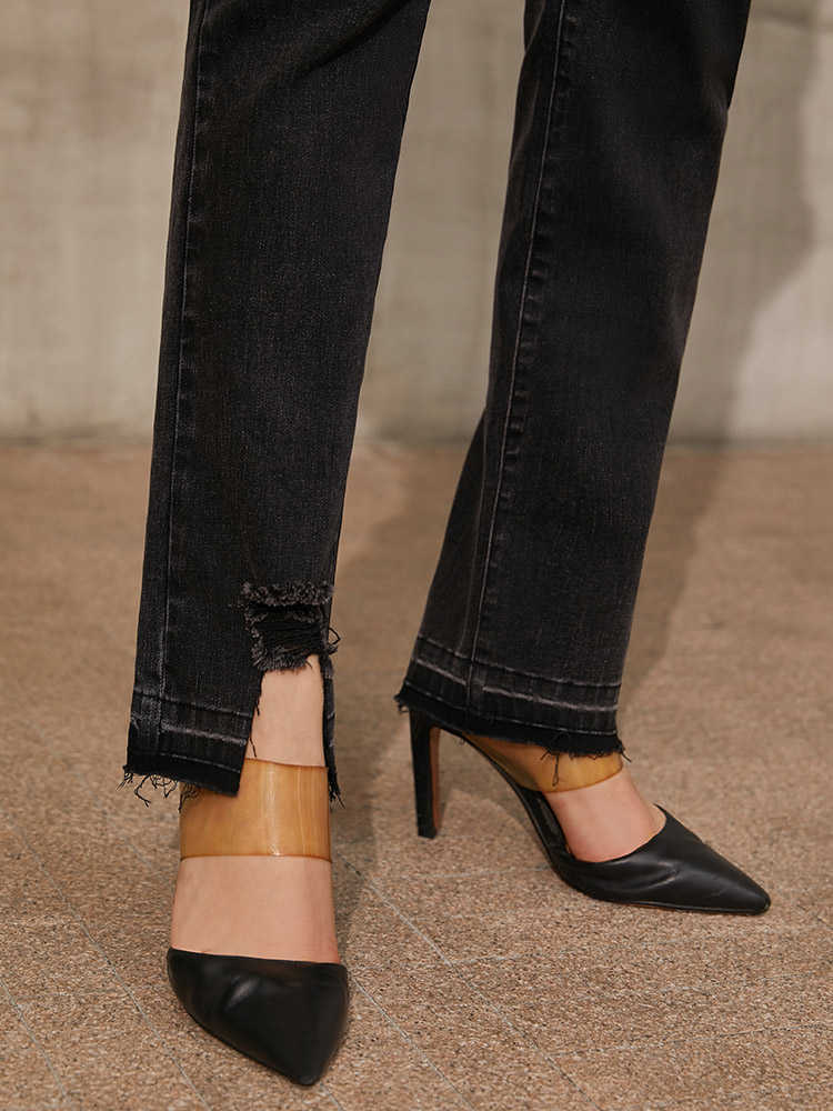 Minimalism Spring Summer Causal Jeans For Women Fashion High Waist Slim Fit Irregular Hem Pants Women's 12130096 210527