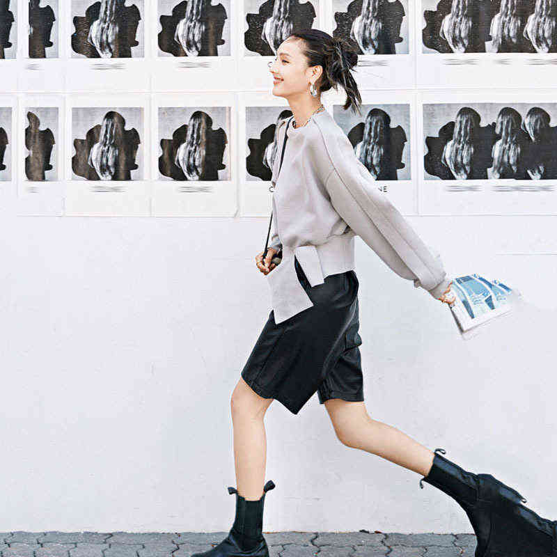 LANMREM Gary round-neck long-sleeve Irregular hem pullover all-match autumn sweatshirt for female fashion 2A1231 211109