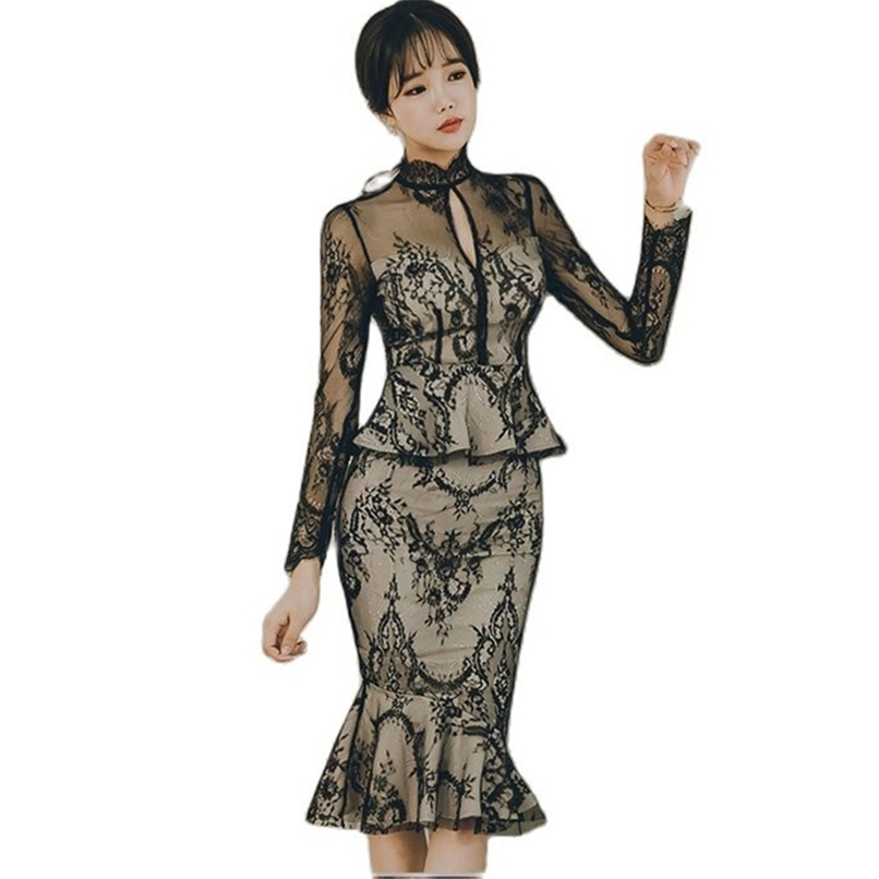 Lace Hollow Stitching Dress Spring Summer Office Lady Elegant Long Sleeve Slim Bodycon Women Party 210520, The picture color
Lace Hollow Stitching Dress Spring Summer Office Lady Elegant Long Sleeve Slim Bodycon Women Party 210520, The picture color