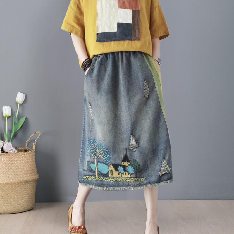 High Quality Women'S Fashion Embroidery Waist Denim A-line Midi Skirts Street Style Printed Loose Jeans Plus Size, Blue
High Quality Women'S Fashion Embroidery Waist Denim A-line Midi Skirts Street Style Printed Loose Jeans Plus Size, Blue