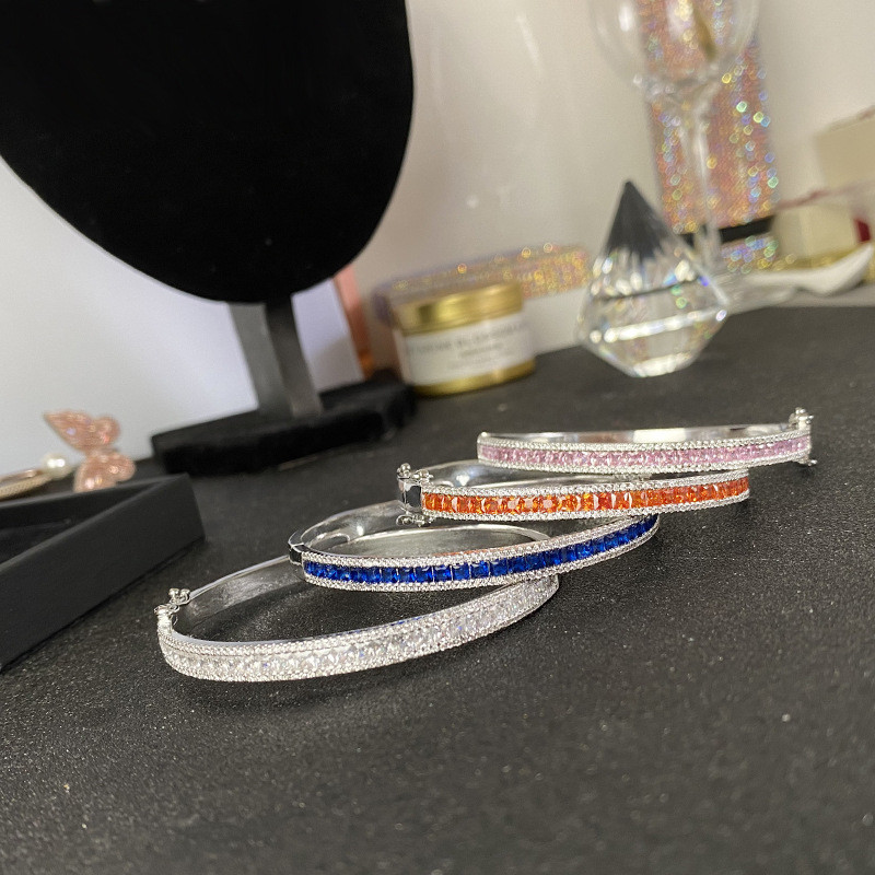 Choucong Brand Ins Top Sell Wedding Bangle Luxury Jewelry 18K White Gold Fill T Princess Cut Multi Color 5A Zircon CZ Diamond Women Bracelet For Chris