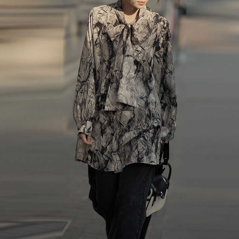 VANOVICH Printed Lapel Long Sleeves Shirts Female Spring and Summer Wild Print Europe Fashion Casual Women Blouses Tops 210615Z