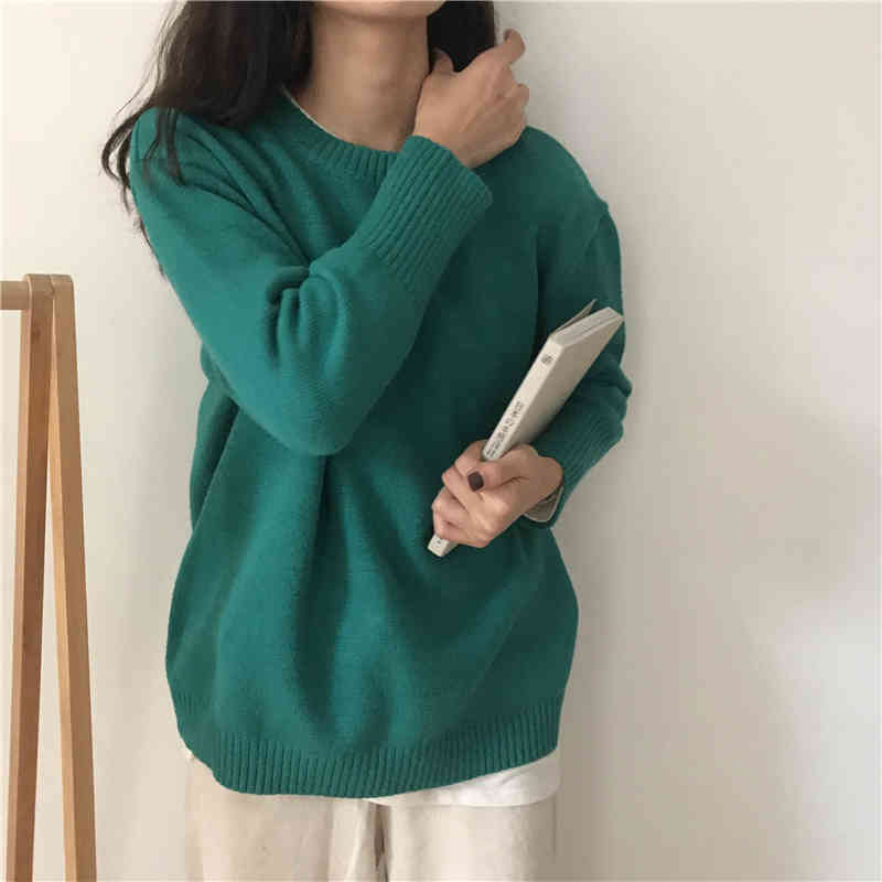 OL Vintage Outwear Pullover Tops Basic Bottoming Sweater Women Spring Autumn Elegant Knitted Sweaters 6 Colors 210421