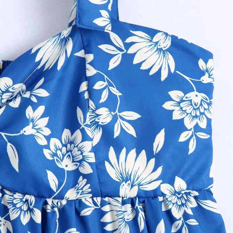 Summer Women Floral Printing Lace Up Suspender Midi Dress Female Sleeveless Clothes Casual Lady Loose Vestido D7696 210430