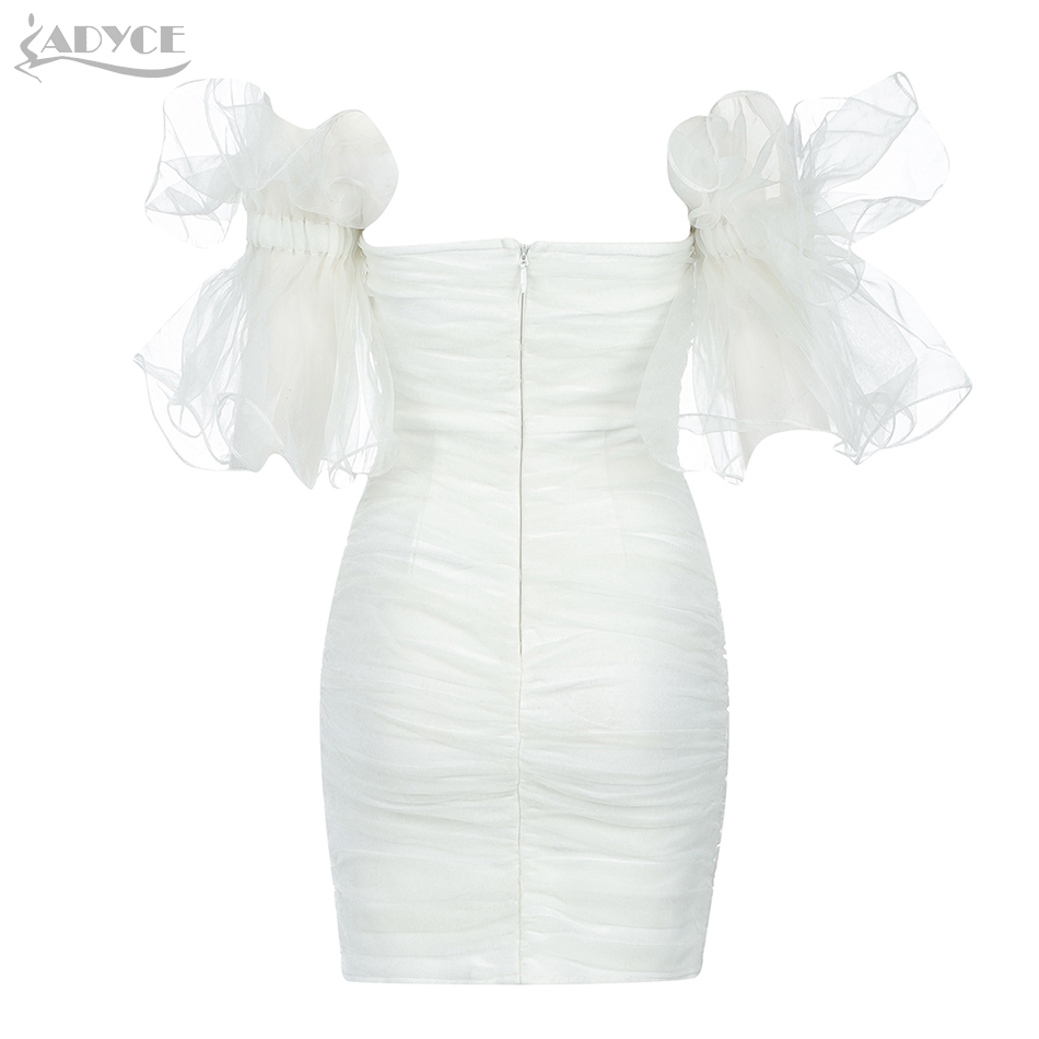 Winter Women White Lace Off Shoulder Mini Club Bandage Dress Sexy Ruffles Celebrity Evening Runway Party Dresses 210423