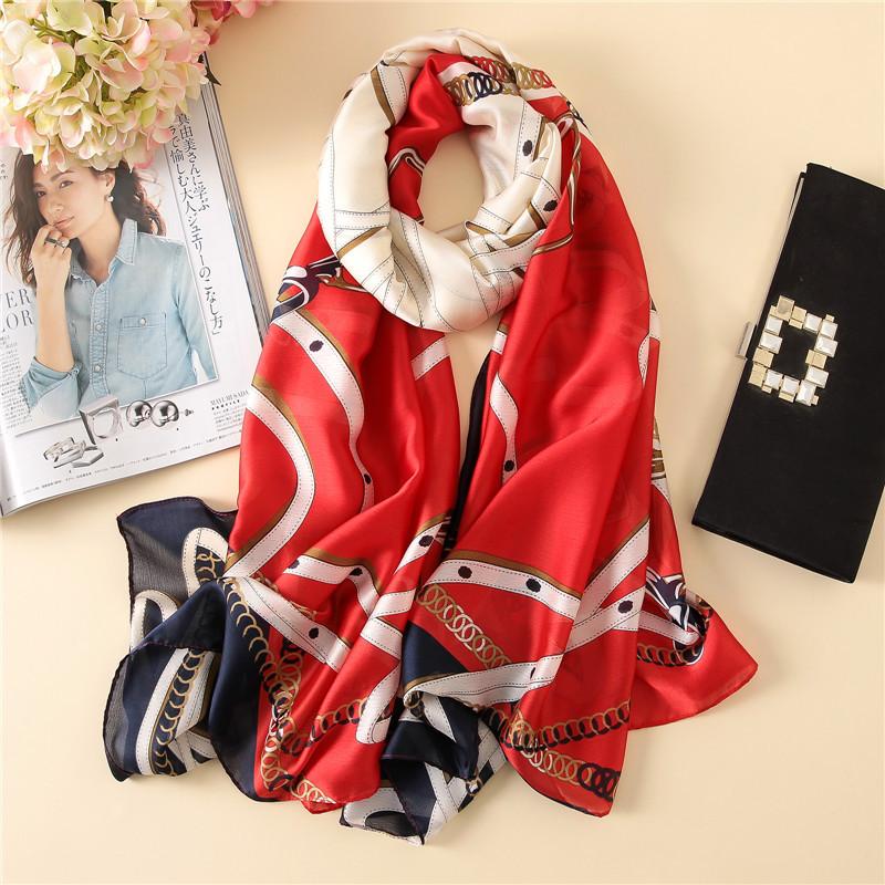 Scarves Women Imitation Silk Scarf Chain Print Shawls Office Lady Wraps Female Headscarf Beach Bandana Beautiful Gift 90x180cm
Scarves Women Imitation Silk Scarf Chain Print Shawls Office Lady Wraps Female Headscarf Beach Bandana Beautiful Gift 90x180cm
