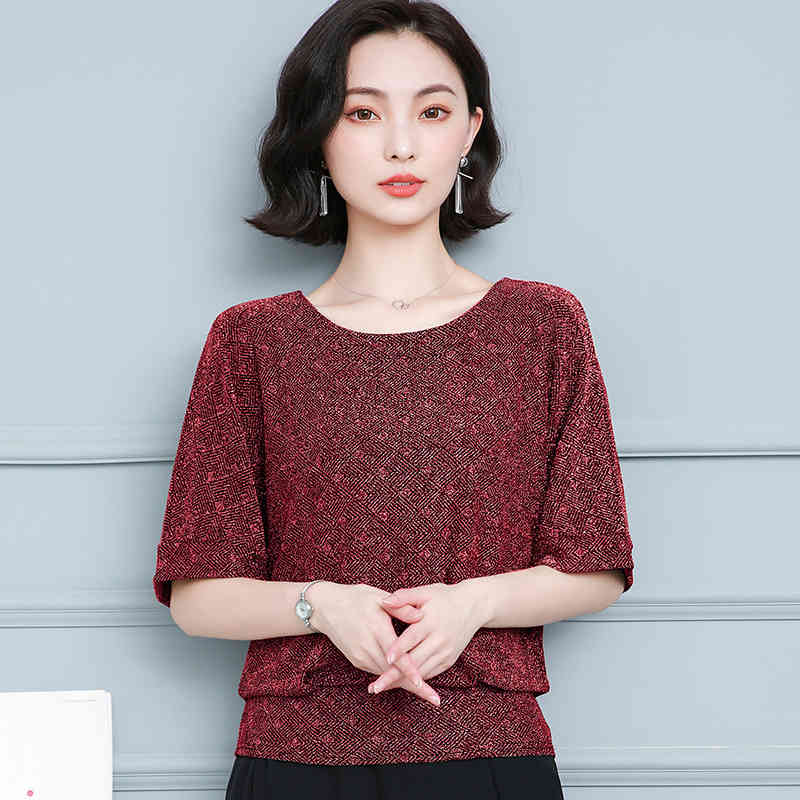 Fashion Elegant Shiny Sequin Blouse Glitter Shirt Tops Tunic Women Blouses Red Golden Shine Women's Plus Size 12853 210427