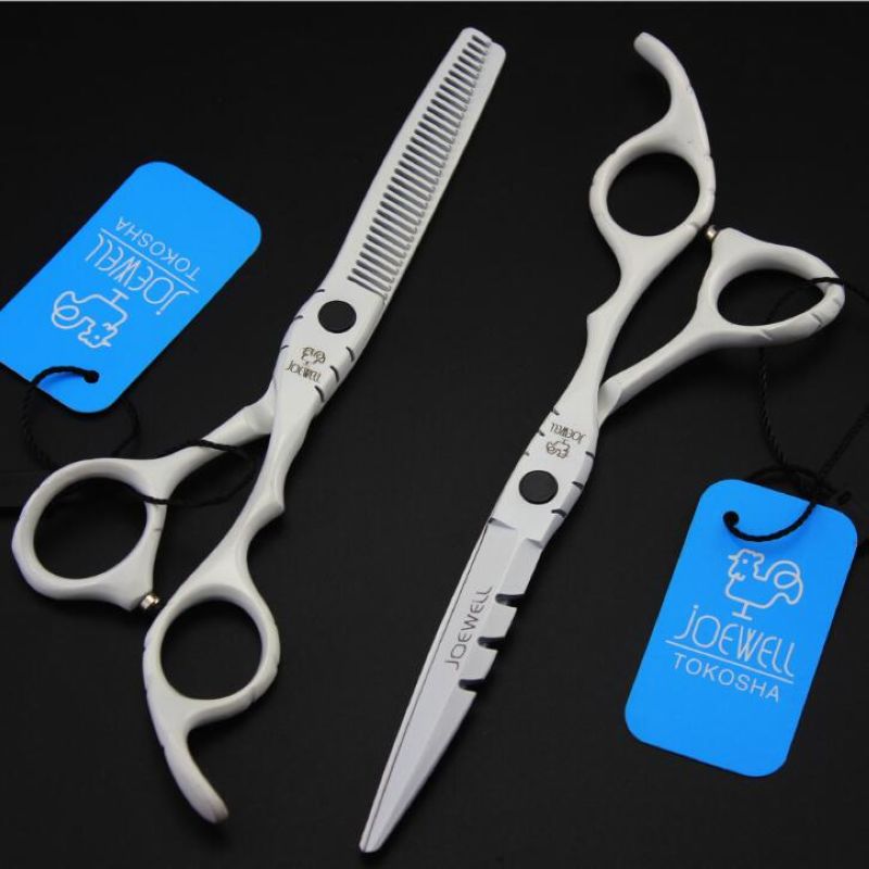 JOEWELL 5.5/6.0 inch white painted handle scissors 6CR 62HRS hardness hair beauty cutting/thinning