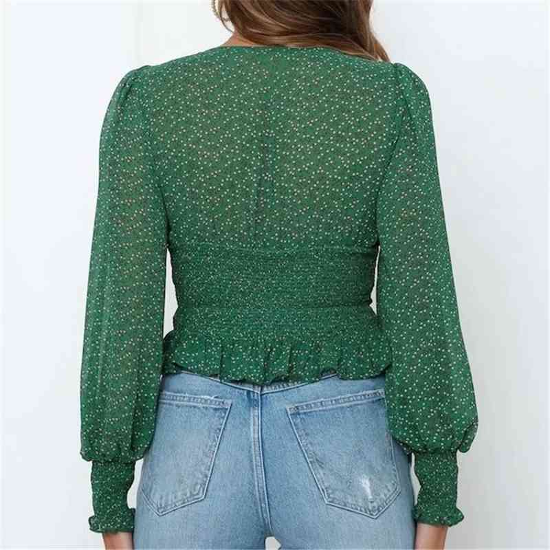 Elegant Women Dot Chiffon Shirts Fashion Ladies Square Collar Streetwear Female Chic Lantern Sleeve Blouses 210430