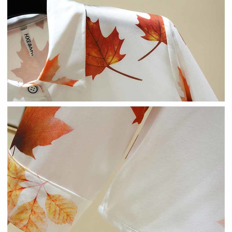 Plus Size Cardigan Autumn Fashion Maple Leaf Print Long Sleeve Blouse Women Korean Style Chiffon Tops Lapel Shirts Blusas 11514 210518