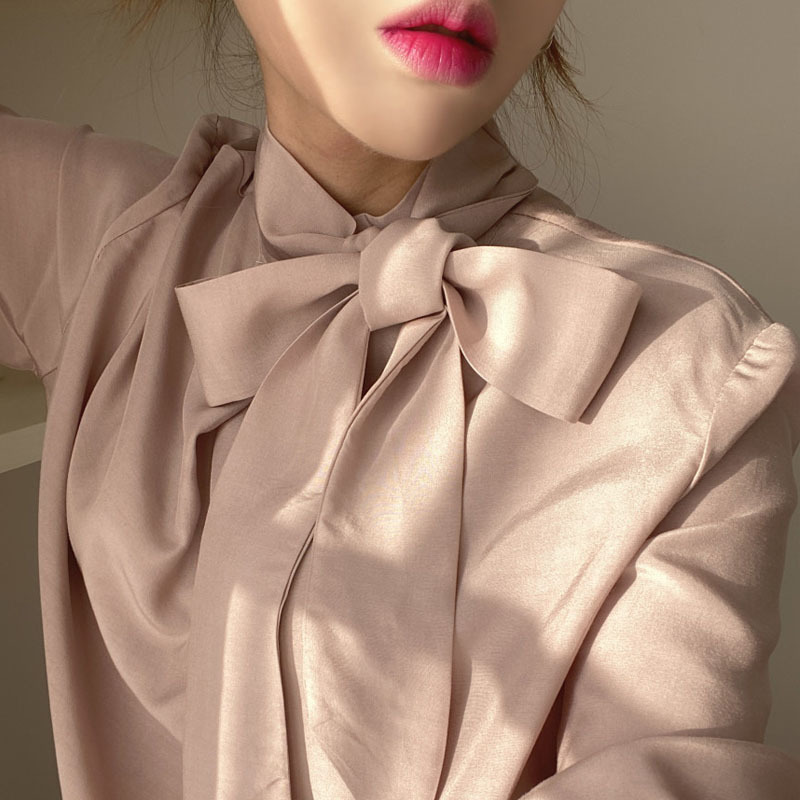 Korea Commute Chic Bow Tie Strap Women's Top and Blouse Loose Casual Long Sleeve Shirts Woman Office Lady Style Female 13341 210427