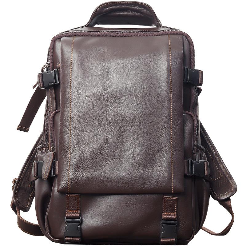 Backpack Men's Retro Genuine Leather Large Capacity School Bag Anti-theft Travel