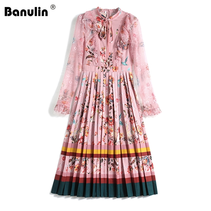 Spring Autumn Runway Designer Bow Neck Pleated Dress Women Long Sleeve Ruffles Lace Patchwork Floral Print Elegant Midi 210603, Pink
Spring Autumn Runway Designer Bow Neck Pleated Dress Women Long Sleeve Ruffles Lace Patchwork Floral Print Elegant Midi 210603, Pink