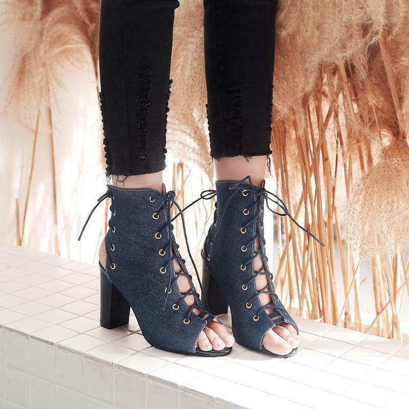 Plus Grosse Damenschuhe High Heel Sandaletten Womens Peeptoe Denim Stiefel Sandals, Black
Plus Grosse Damenschuhe High Heel Sandaletten Womens Peeptoe Denim Stiefel Sandals, Black