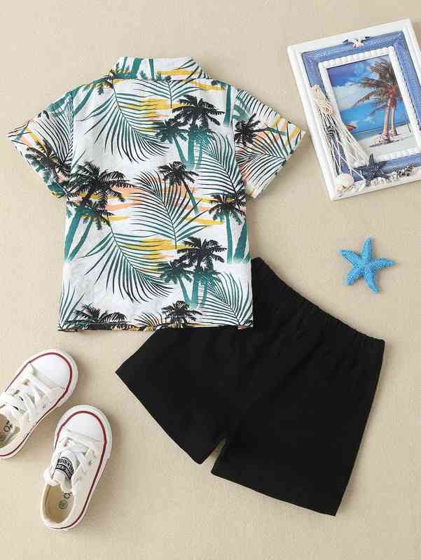 Baby Boy Palm Tree Polo Shirt With Shorts SHE