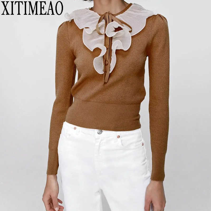 ZA Women Slim Fit Knitting Sweater Casual Femme O-Neck Long Sleeve Pullover High Street Lady Ruffle Decoration Tops 210602, As picture
ZA Women Slim Fit Knitting Sweater Casual Femme O-Neck Long Sleeve Pullover High Street Lady Ruffle Decoration Tops 210602, As picture