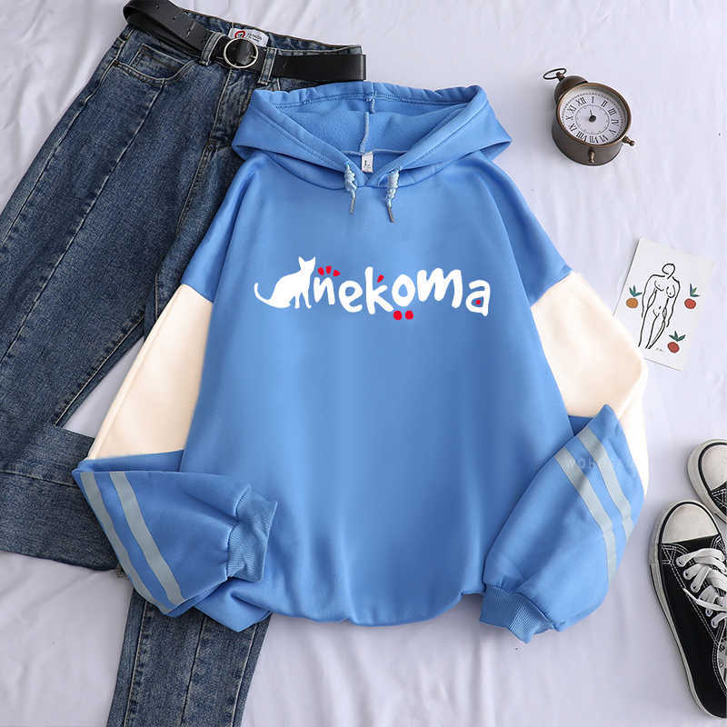 Harajuku Anime Haikyuu Nekoma Print Hooded Sweatshirts Women Funny Cartoon Kawaii Graphic Girls Korean Fashion Sweet Cute Hoodie Y0804
