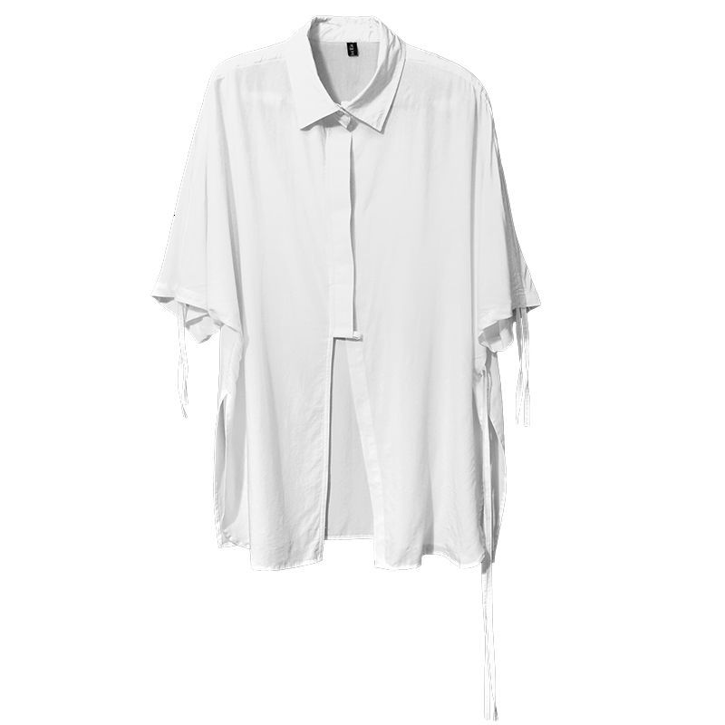 IEFB Summer Trend Three Quarter Sleeve White Shirt Men's Loose Personality Casual Oversized Shirts Streetwear Rope Tops 210524