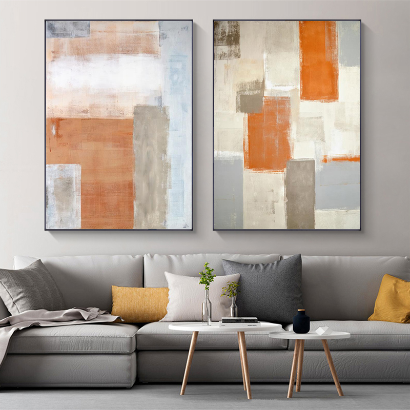 Abstract Brush Effect Retro Minimalist Orange Canvas Painting Wall Art Prints Picture Living Room Bedroom Home Decor No Frame