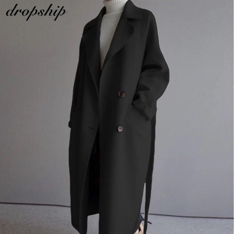 Womens Wool Blends Winter Beige Elegant Blend Women Korean Fashion Black Long Coats Vintage Minimalist Woolen Overcoat Camel Oversize Out AAA